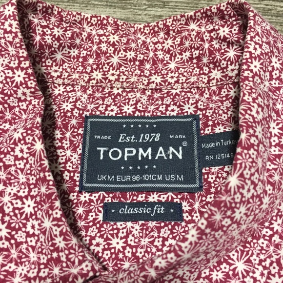 Topman Classic Fit Floral Button Up Shirt Men’s M Red White Short Sleeve. - Picture 7 of 7